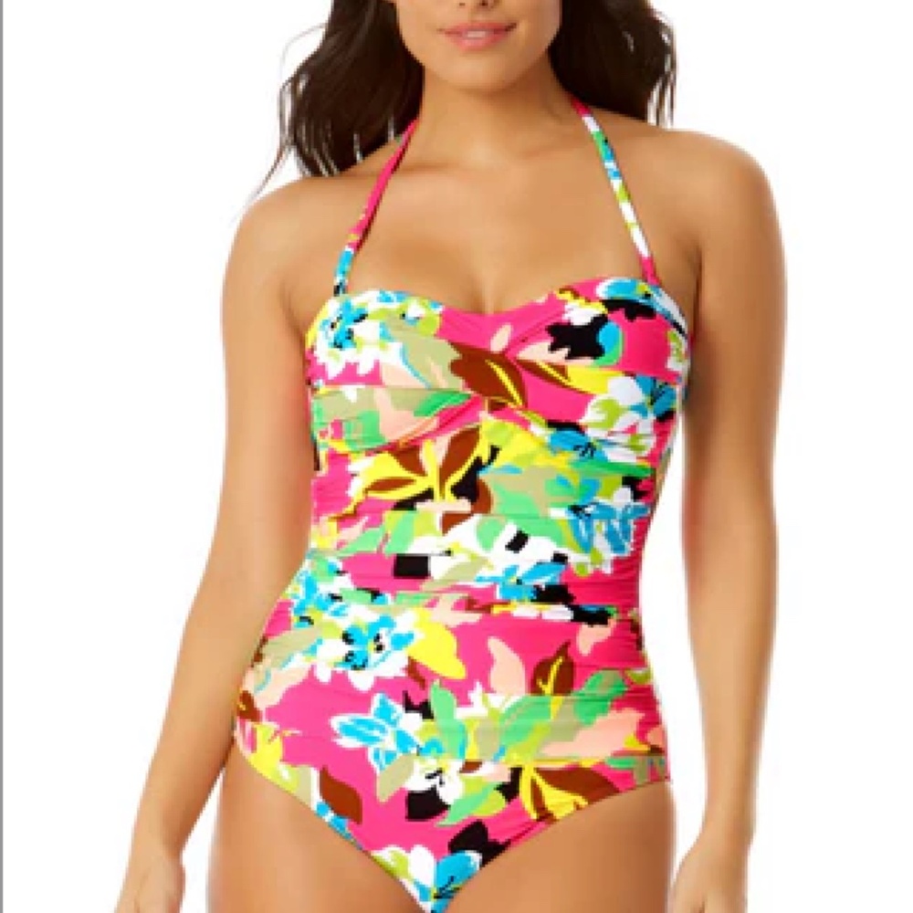 NEW Anna Cole Twist Front Shirred One Piece Swimsuit Cabana Party Size 12